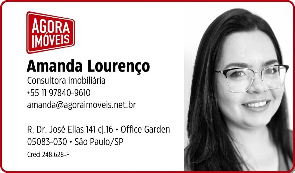 Amanda Lourenço, consultora imobiliária pela Agora Imóveis, SP/SP